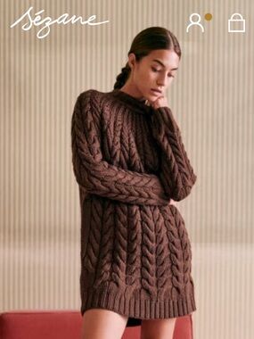 Sézane Drew Merino Wool Cable Knit Sweater Dress Brown Size Medium